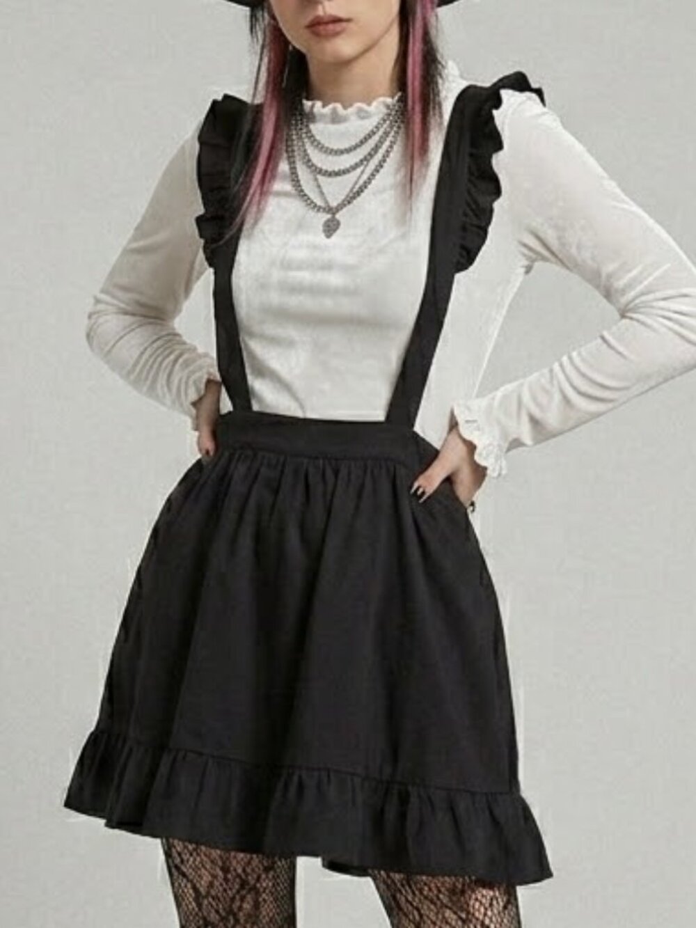 Hot Topic Black Ruffle Suspender Mini Skirt size 1 / large